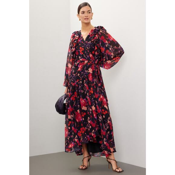 Slate and Willow Womens Floral Wrap Midi/maxi Dress Small Wedding Event Lined - Picture 1 of 9